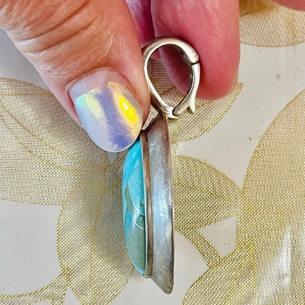 VTG SOUTHWEST Sterling Carolyn
Pollack Relios Inlay Turquoise Enhancer
Pendant - Picture 2 of 8